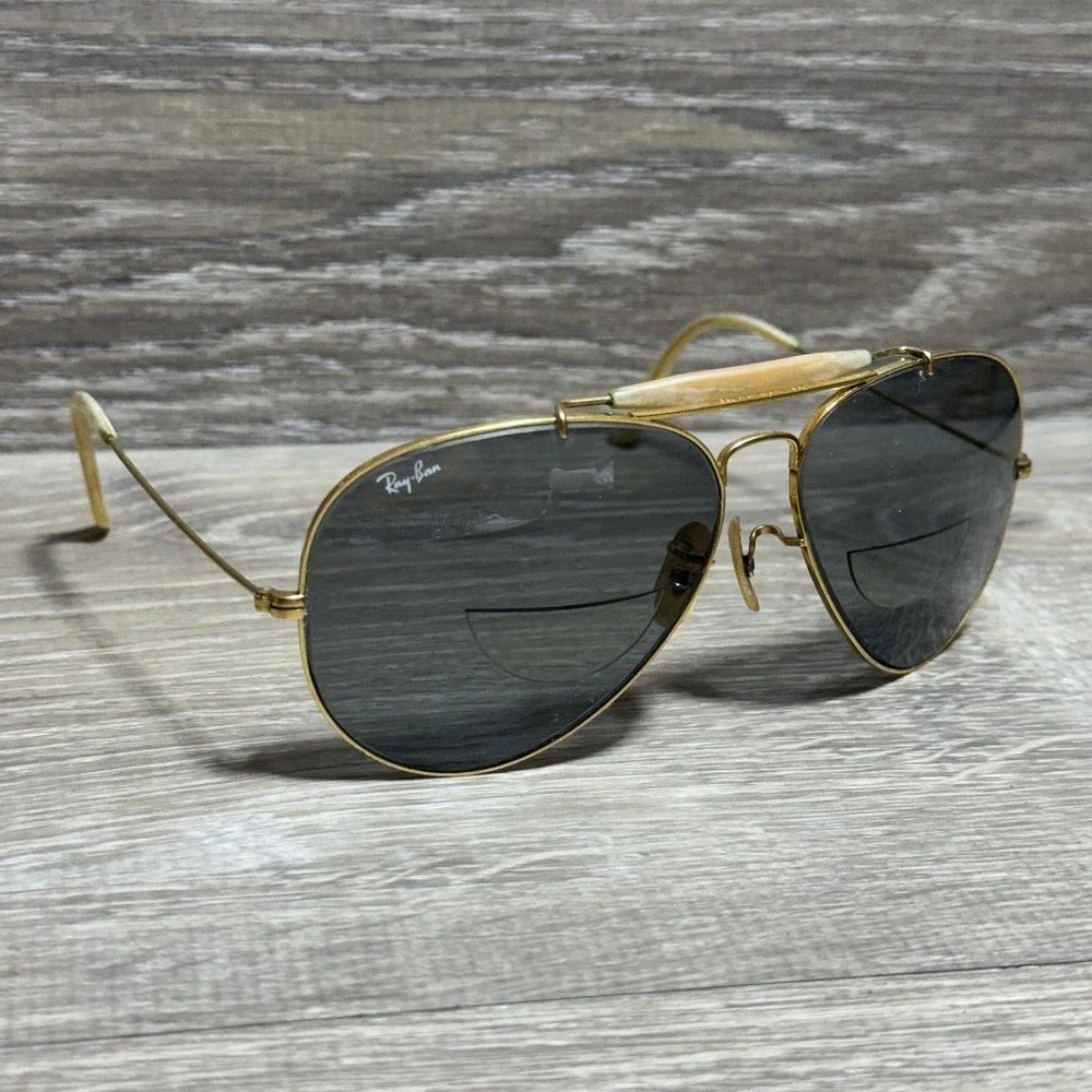 Vtg‎ 1970's Ray-Ban Aviator Sunglasses Gold Bad Bunny Bifocal Outdoorsman RB3030
